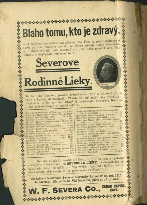 Kalendar 1915 Severove lieky
